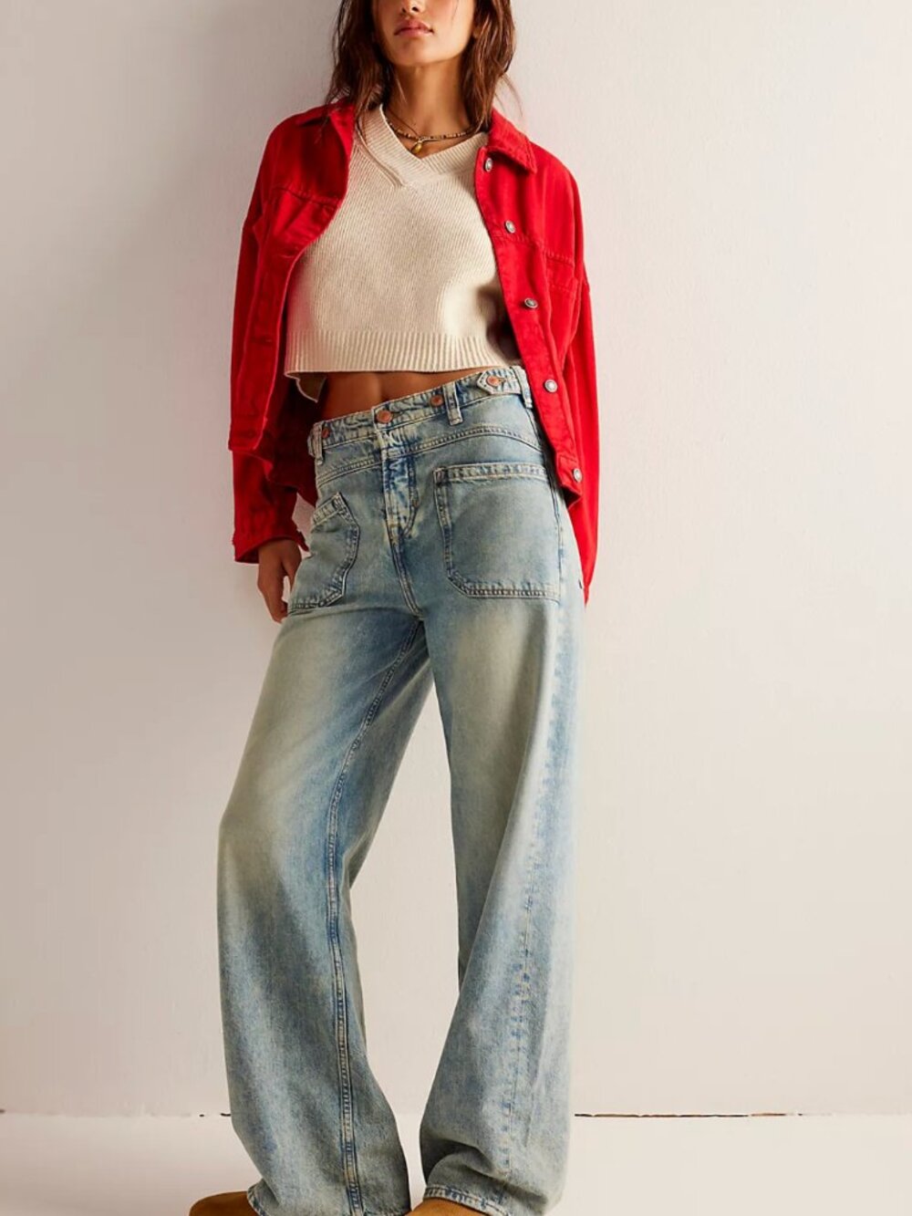 Size 31 We The Free Palmer Cuffed Wide-leg Jeans by Free People